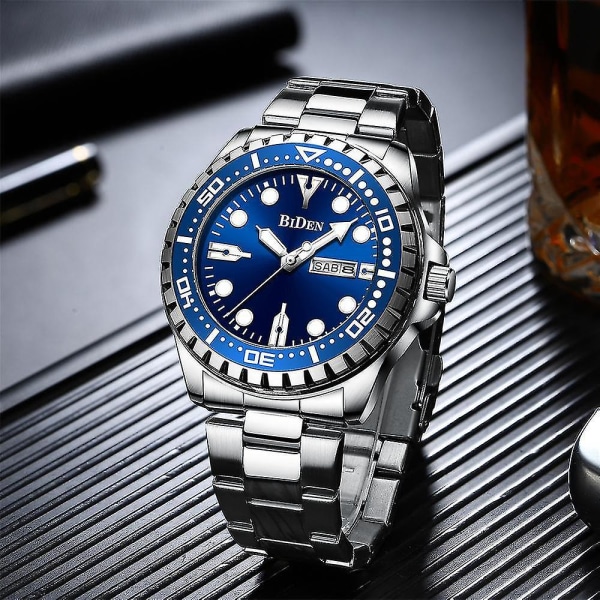 BIDEN 0239 Business Style Full Steel Quartz Watch Calendar Luminous Display Wat