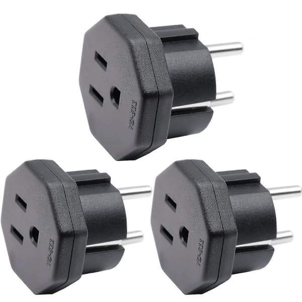 [LCS] Us/jp/ca hanstik til Eu/de/fr/it/es hunstik, Us/ca/jp hanstik til elektronisk enhed Eu 2-benet hunadapter (3 stk. sort)