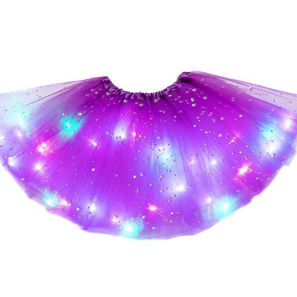 Starry Light Princess Led Dancing Skirt Lysande Julfest Scen Tyll Balett Girl Alltid På & Deep Purple