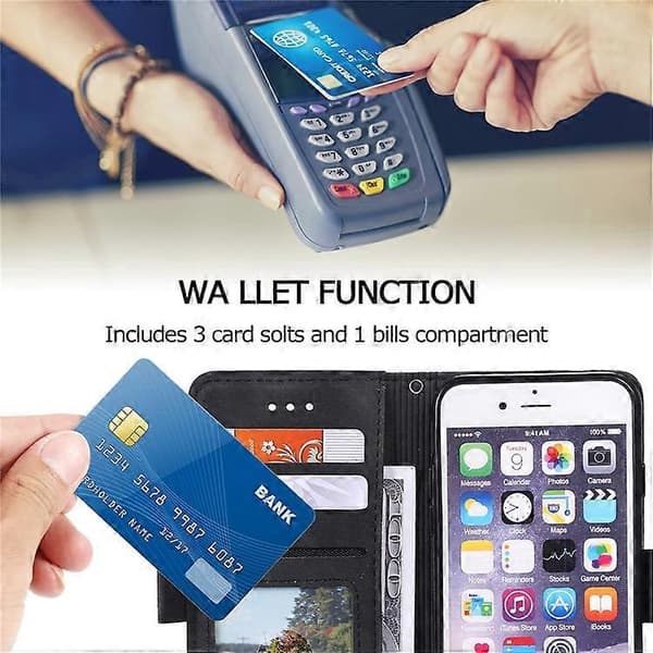 Kompatibel med iPhone 16e etui RFID-pung stativ læder telefoncover Black