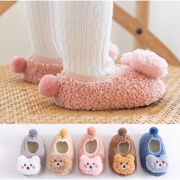 Baby Småbarn Anti-skli Fuzzy Tøffel Gulv Pustende Tykke Sko Sokker khaki 0-6months