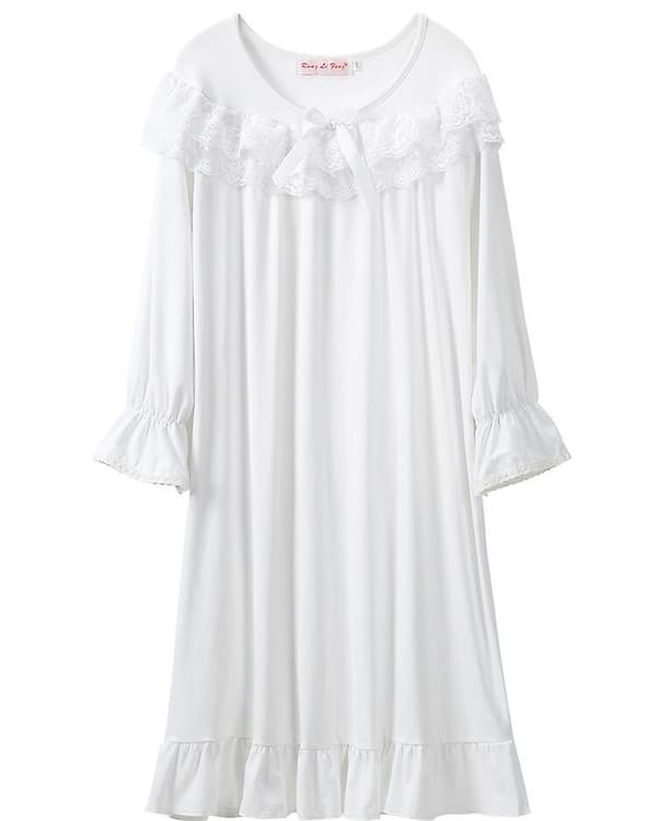 [LCS] Flicknattlinnen Långärmade Sovkläder Bekväm Prinsessklänning white 110