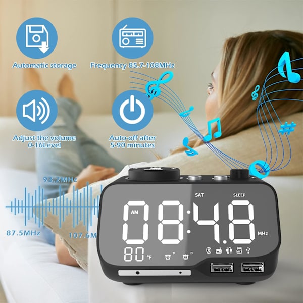[LCS]Väckarklocka med Bluetooth-högtalare 0-100% dimmer digital Mi
