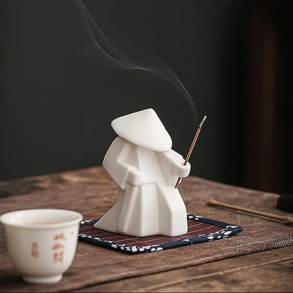 [LCS] Keramisk Samurai Røkelsespinne Røkelsesbrenner Aromaterapi Ornament Hjemmeinnredning White