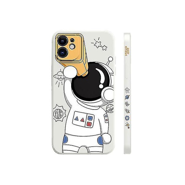 Kotelo iPhone 13:lle, astronauttikuvio, iskunkestävä pehmeä nestemäinen silikonikotelo WHITE iphone13 mini