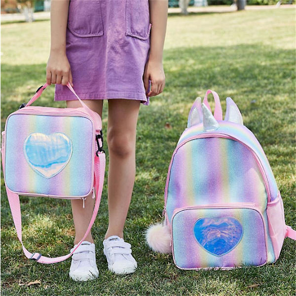 Unicorn Ryggsäck för Barn Flickor Regnbåge Skolväska Pink