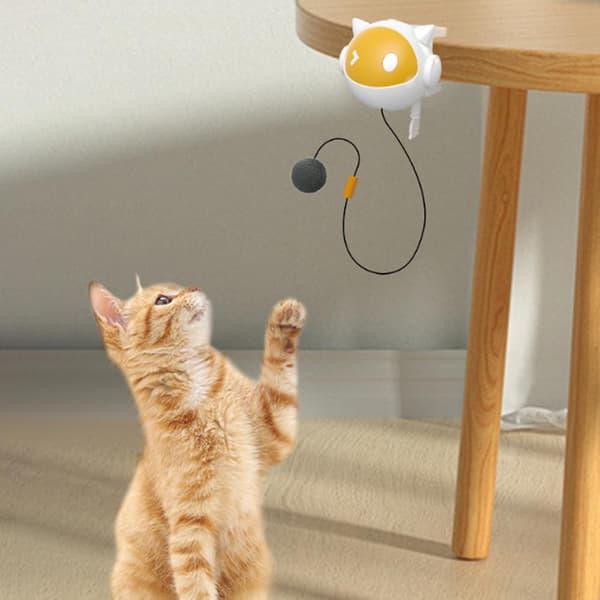 [LCS] Interactive Electric Cat Toy with Bouncing Ball - Indoor Play for Cats - Yellow Teaser Stick