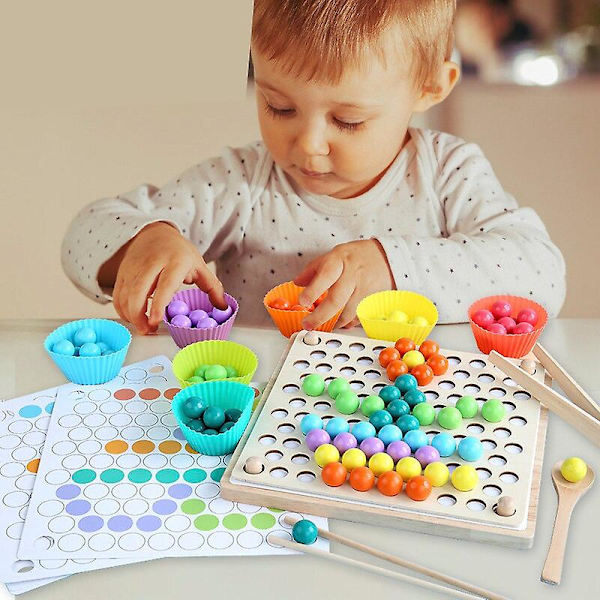 DIY Klype Perle Treningsbrett Spill Tre Montessori Fargesortering Stablet Leker As picture A