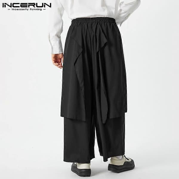 [LCS]INCERUN Herr Elastisk Midja Kjolbyxor Bandage Plisserade Gotiska Culottes Byxor black S