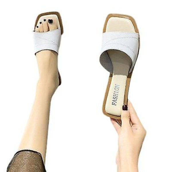 Platta Tofflor Casual Mode Skor Med Mjuka Suler Kompatibel med Kvinnor White 41