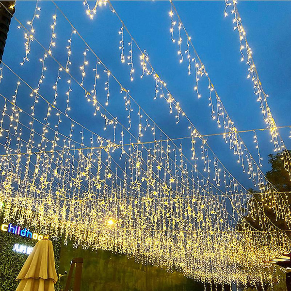 5 meter julbelysning Utomhusdekoration hängande 0,8 meter 216 led-ljus Gardin Istappar Stringljus Trädgårdsgata Takfot Krans Fairy Lights (