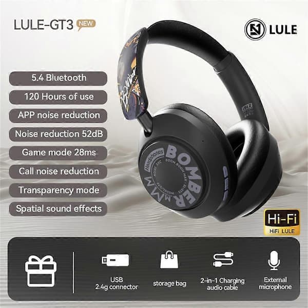[LCS]EL-GT3 Bluetooth-hodetelefoner ANC Støyreduserende Over-Ear Trådløst Hodesett med 2.4G-mottaker Multicolor Style B