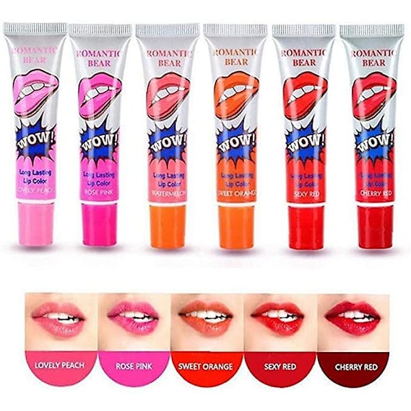 6 Farger Tattoo Magic Color Lip Stain Tint Lip Gloss Sett