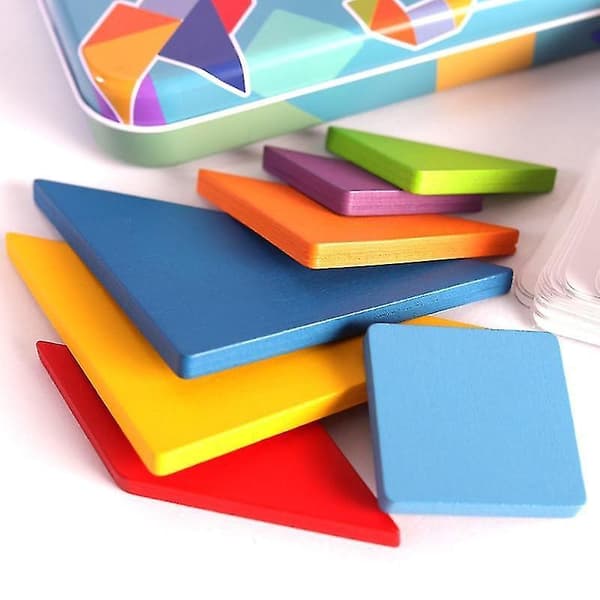 Fargerikt 3D tre mønster dyrepuslespill tangram leketøy barn