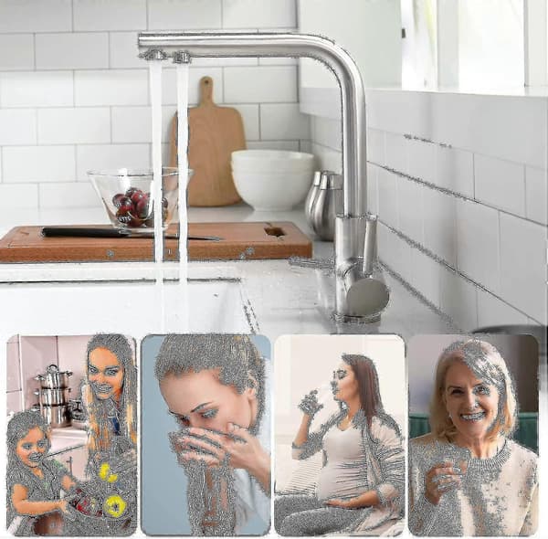3-way kitchen mixer tap - 360° rotatable - 3-in-1 water filter tap - Drinking water tap 2 handles