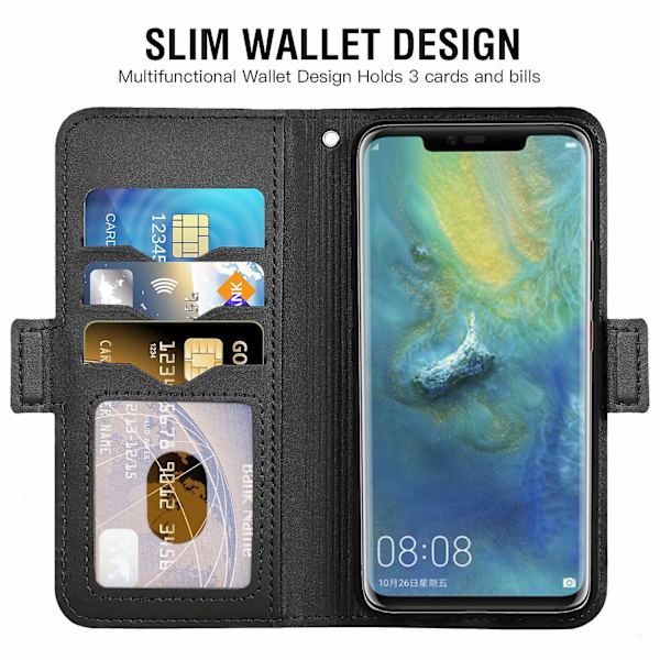 Mobilskal i bokstil med magnetisk stängning, stativfunktion och kortfack, kompatibelt med Huawei Mate 20 Pro