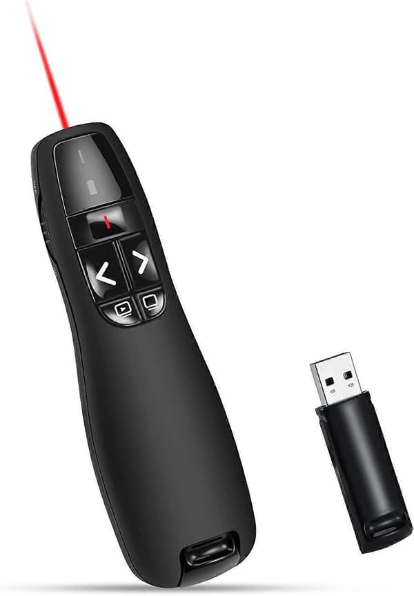 Presentatør 2,4 GHz trådløs presentatør med USB-mottaker, rød laserpeker, presentasjon med fjernkontroll