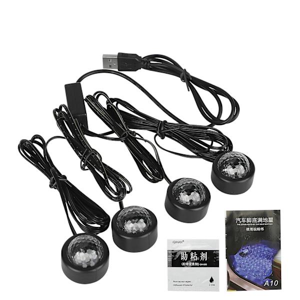 USB Bil LED Atmosfärlampa Stjärnljus Ljudkontroll Inredning Säte Ambient Dekor