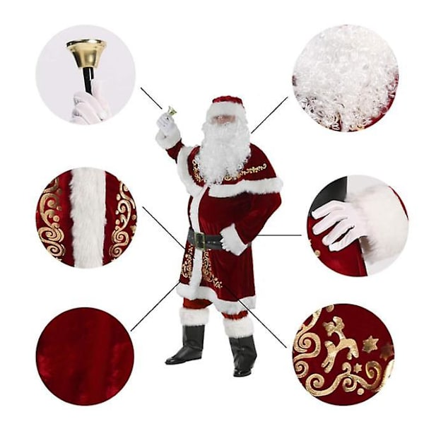 8 Delars Jultomtedräkt för Män Jul Deluxe Sammet M