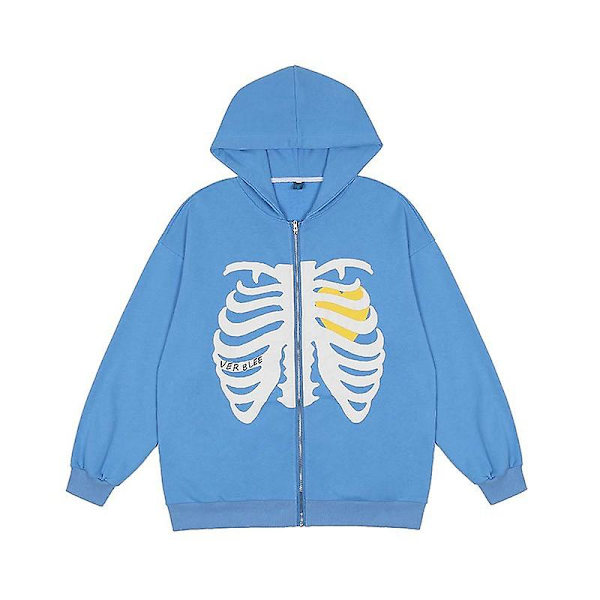 Skelet Zip Up Hættetrøje Til Kvinder Mænd Skelet Jakke Efterår Forår Sweatshirt Blue M