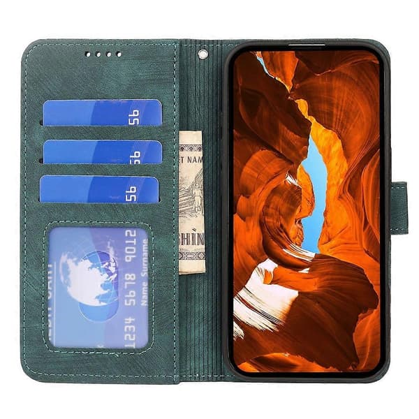 [LCS]Kompatibel med Honor X5c Plus Fodral Flip Plånbok Randig Textur Läder Telefonfodral Green