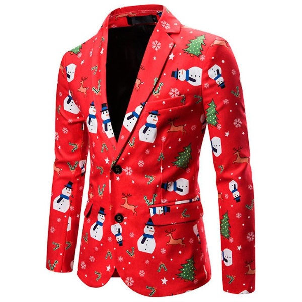 Herre Juleprint Blazer Frakke Casual Slim Knapper Jakkesæt Herre Langærmet Frakke X-Large