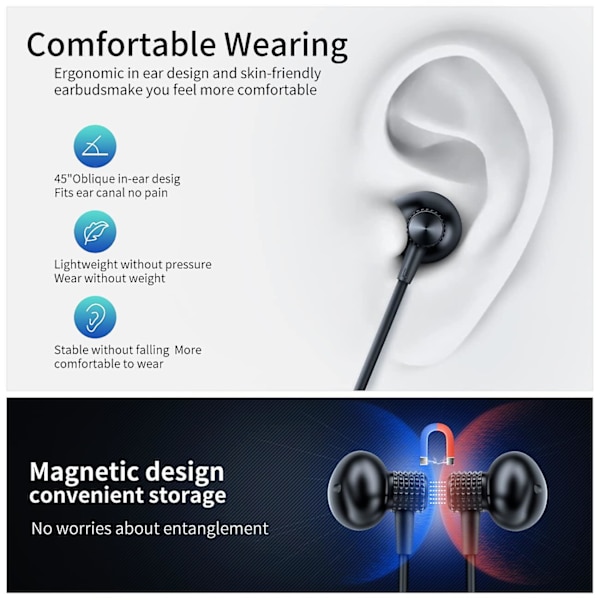 Bluetooth Headset - Bluetooth Nackhängande Headset 5.0 Trådlösa Sport Hörlurar Binaural In-ear Nackhängande Stil Ultralång Batteritid