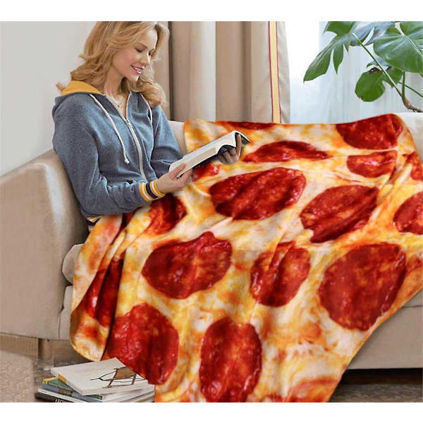 Blødt Varmt Flanel Pizza Tæppe Rund Form Donut Rejse Bærbart Vinter Plaid Tæppe 150CM