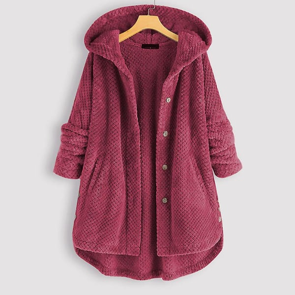 Dame Åben Front Hættetrøjer Langærmet Fleece Cardigans Moderigtigt Løst Varmt Overtøj Til Vinter Ny Wine Red XL