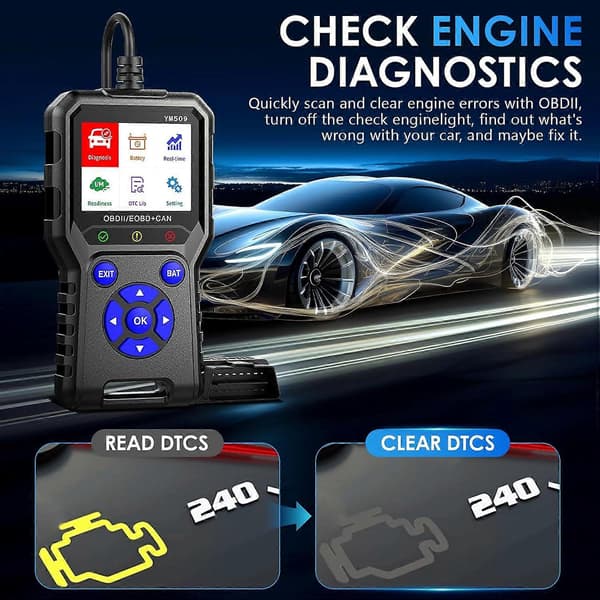Feilkodefjerner Motorfeilkodeleser EVAP- og O2-sensortester OBD2 Bildiagnoseverktøy 13 språk