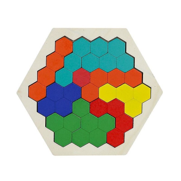 Trä Hexagon Pussel Form Block Tangram Hjärngympa Leksak Geometri Logik IQ Spel Color honeycomb