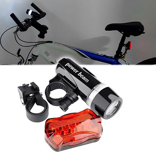 Multifunktionel 5 LED Lampe Cykel Forlygte Baglygte Vandtæt Sikkerhedslygte Sæt Silver