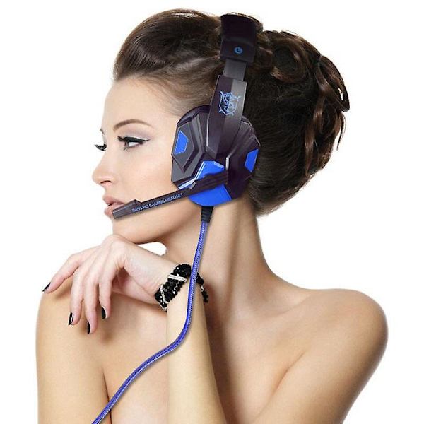 Gaming Headset med Mikrofon og LED-lys til Bærbar Computer 3.5mm Kablet Støjisolering Lydstyrkekontrol Gaming Hovedtelefoner Red