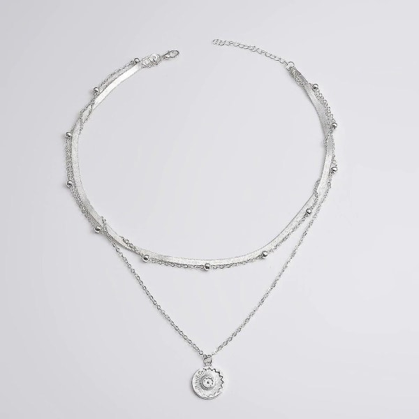 Silver Multi Layer Lotus hänge halsband