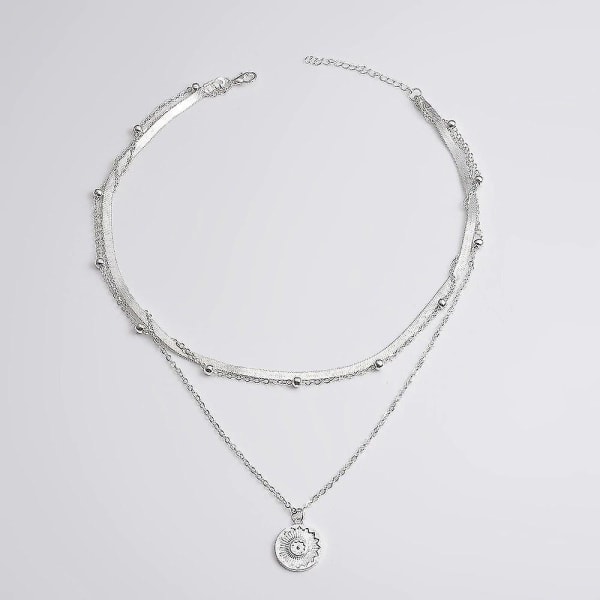 Silver Multi Layer Lotus Hängsmycke Halsband