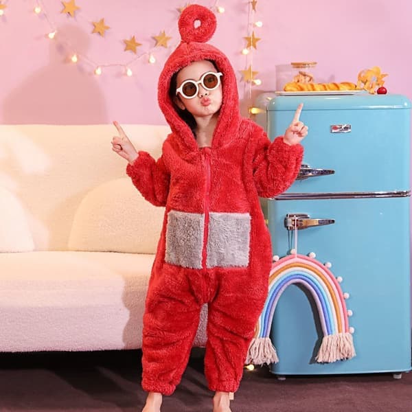 [LCS]Teletubbies One Piece Pyjamas Barn Förtjockad Korallfleece Röd 130cm Red