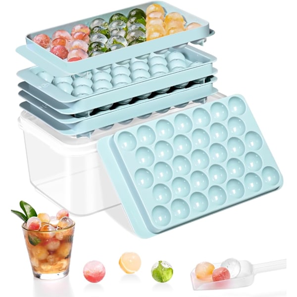 Stablebart rundt isbitbrettsett med lokk og beholder, liten isbitmaskin for drikke, kaffe og cocktails