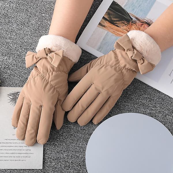 [LCS]Varme vinterhandsker plus fleece touchskærm udendørshandsker sløjfe khaki