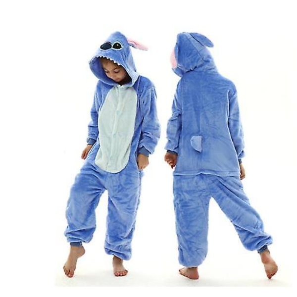Stitch Kigurumi Barn Pyjamas Vinter Flanell Varm Sovdräkt
