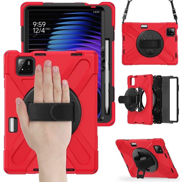 [LCS] Xiaomi Pad 7 -jalustakotelo TPU PC -silikonitablettikotelo olkahihnalla - Punainen Multicolor Red