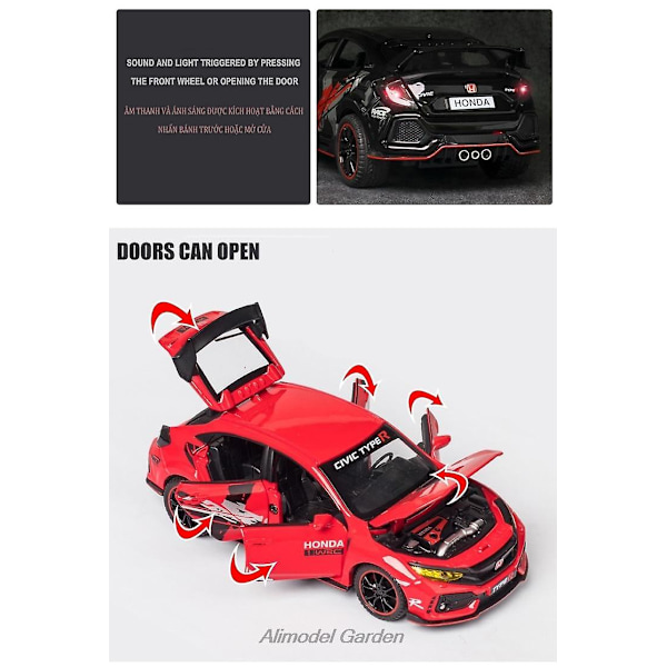 1:32 HONDA CIVIC TYPE R Painevalettu Automalli (Punainen)