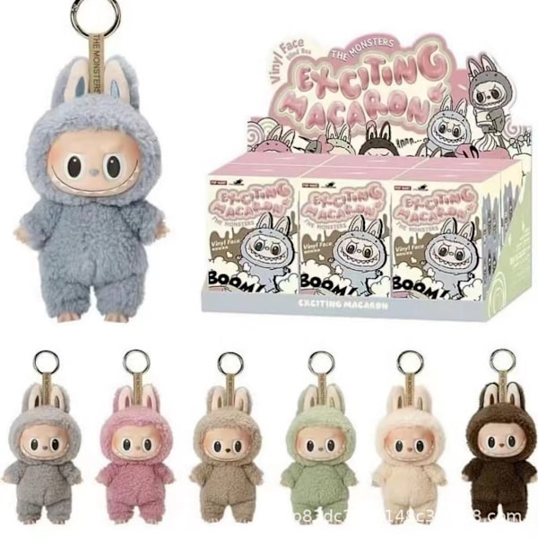 Labubu Macaron Monster Nyckelring Den Spännande Monster Macarons Vinyl Ansikte Plysch Nyckelringar Konst Samlarobjekt Leksaker Presenter till Barn Sea salt yeye