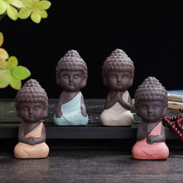 [LCS] 4 st söta mini-keramikbuddha-statyer, små bedårande munkfigurer