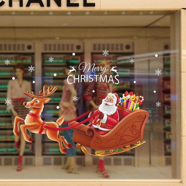 Happy Sleigh Santa Claus Väggdekor Hem Butik Fönster Dekor Dekal