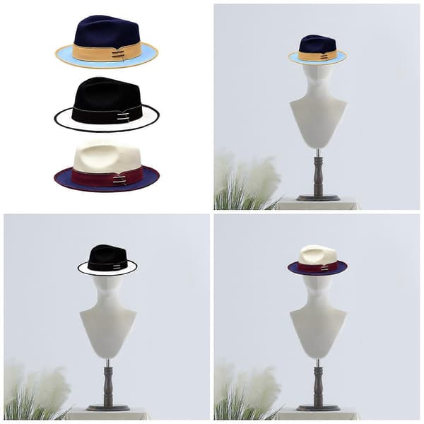 [LCS] Elegante franske stilarter uldfedora hat klassisk farveblok tophat til modeentusiaster vinter efterår patchwork hat hvid marineblå navy blue sky blue