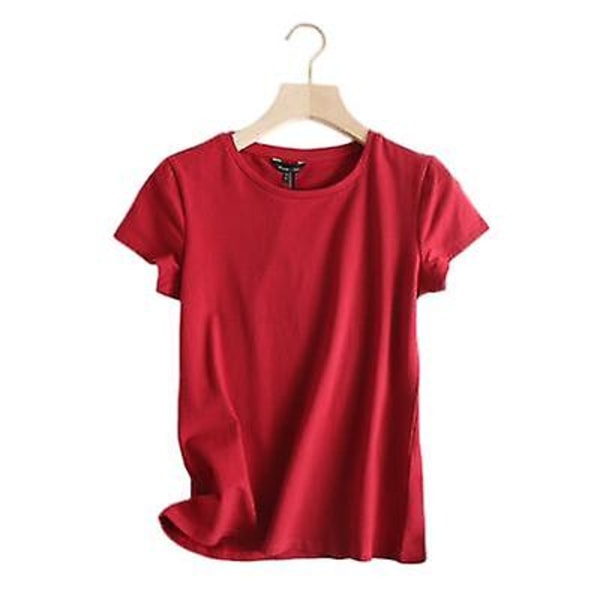 Ny enfärgad Basic rundhalsad smal kortärmad t-shirt dam red L