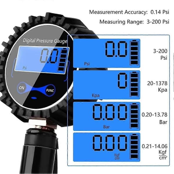 0-200PSI LCD Digital Dæktryksmåler Bil 1/4 tomme A