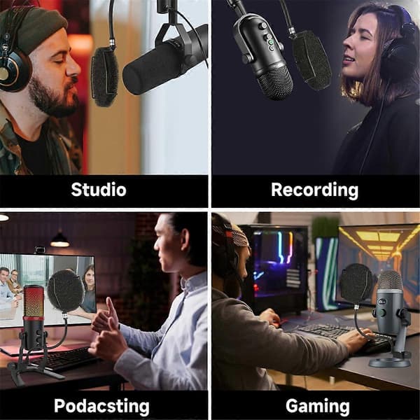 Højkvalitets mikrofon popfilter metal popfilter skærm vindskærm popfilter til USB-mikrofon Black