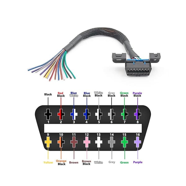 [LCS] Universal OBD2 16-bens hunstik til åbent OBD-kabel hunforlængerstik båndgrænsefladeadapter Black