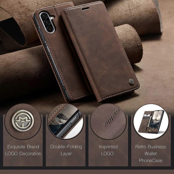 [LCS] För Samsung Galaxy A17 5G Plånboksfodral PU Läder Telefonfodral Stativ Coffee
